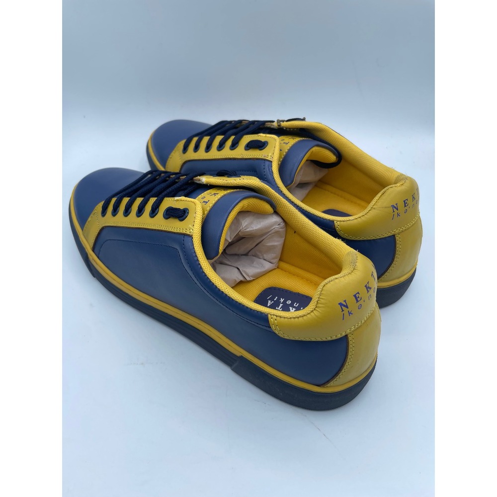 Nekta Genesis Mens Leather Sneakers Navy Yellow Low Top Lace Up Shoes Size 11 - Picture 3 of 8
